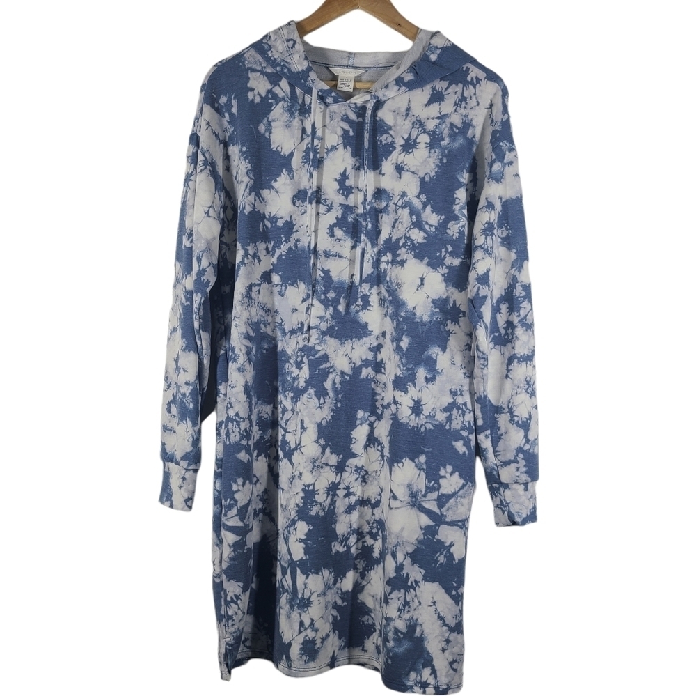 Caslon Hoodie sweater dress blue tie dye acid Marble Nwt